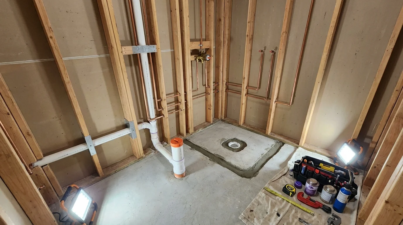 Bathroom rough-in plumbing during remodel by Johns Plumbing LLC in Burkesville