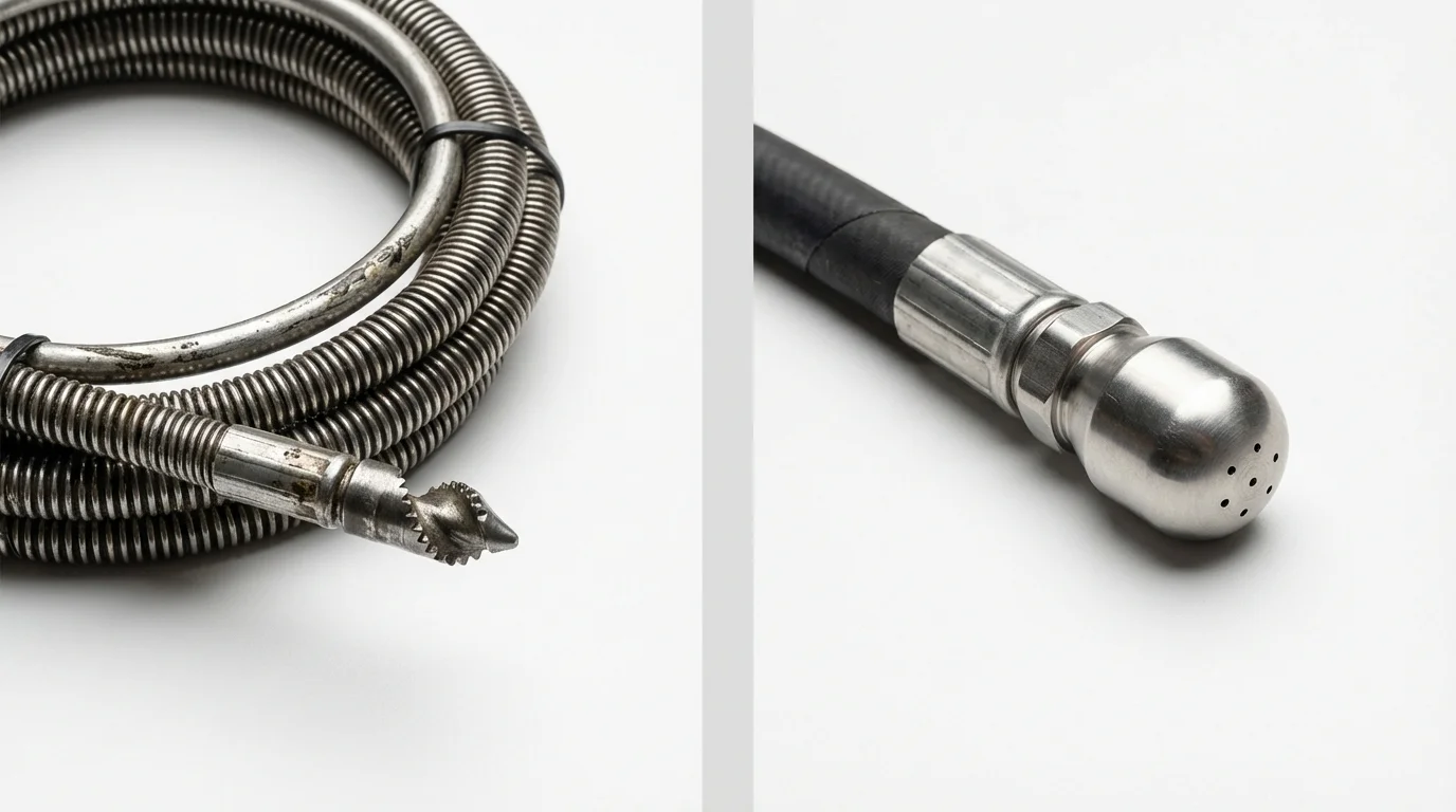 Drain snake cable and hydro jetting nozzle used for drain cleaning in Burkesville, KY