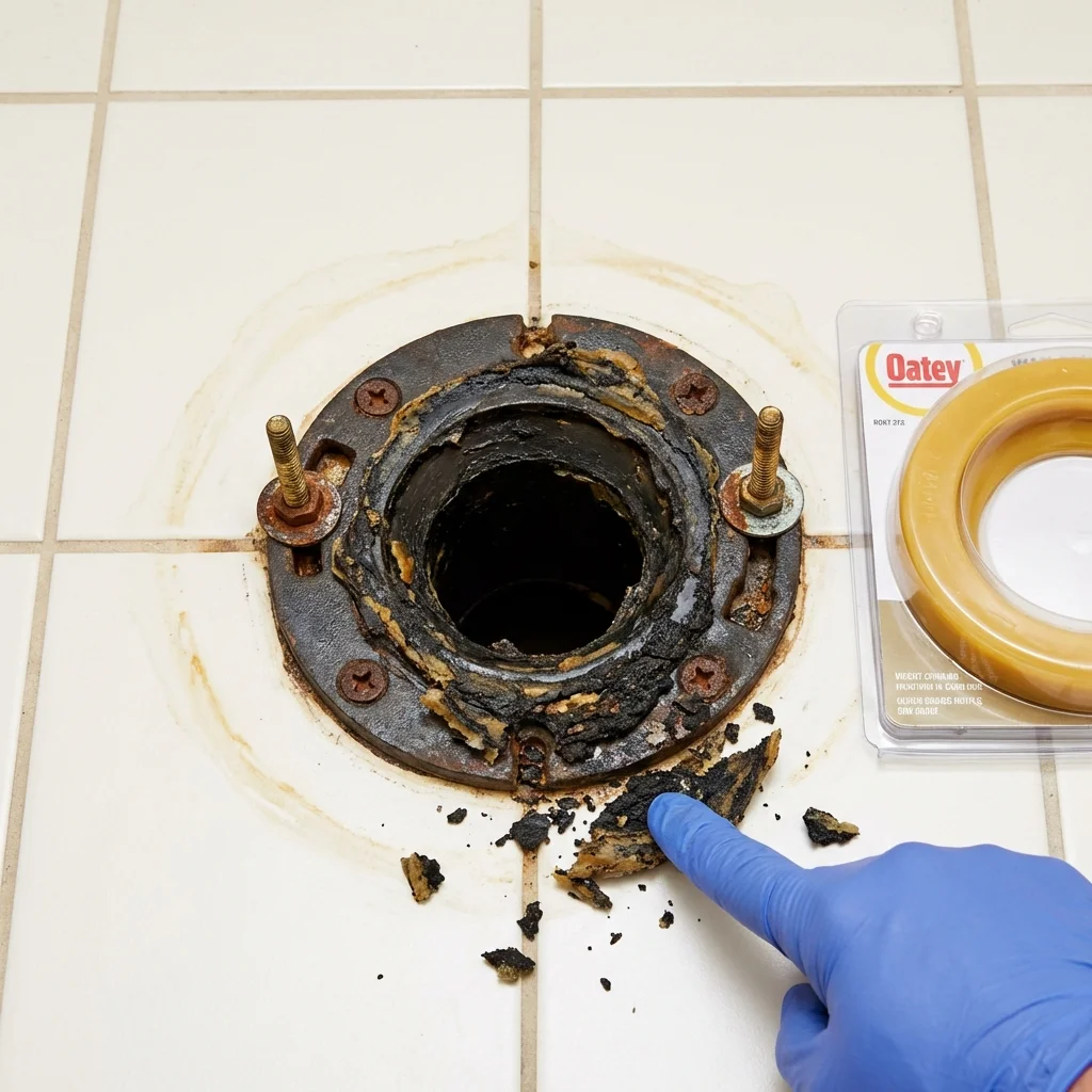 Failed wax ring showing water seepage at the base of a toilet in a Burkesville, KY home