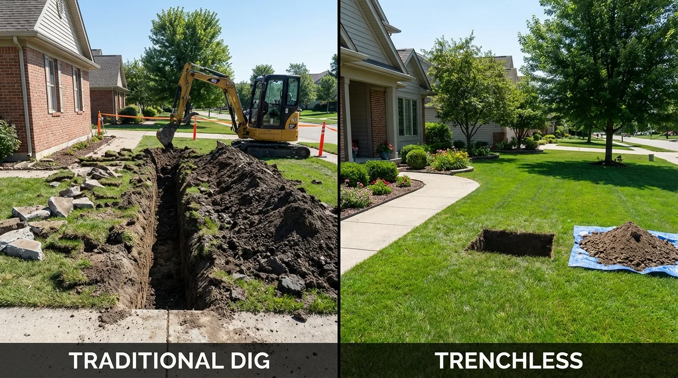 Trenchless sewer repair with minimal yard damage versus traditional excavation in Burkesville, KY